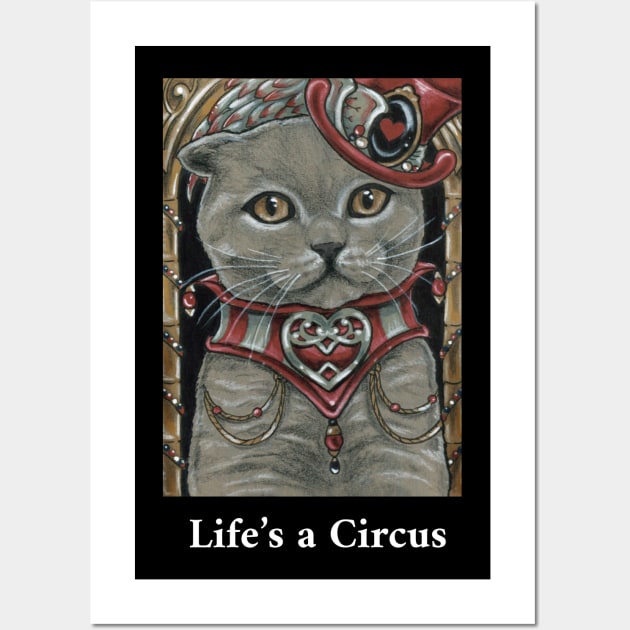 Circus Cat - Scottish Fold Cat - Life is a Circus -White Outlined Version Wall Art by Nat Ewert Art